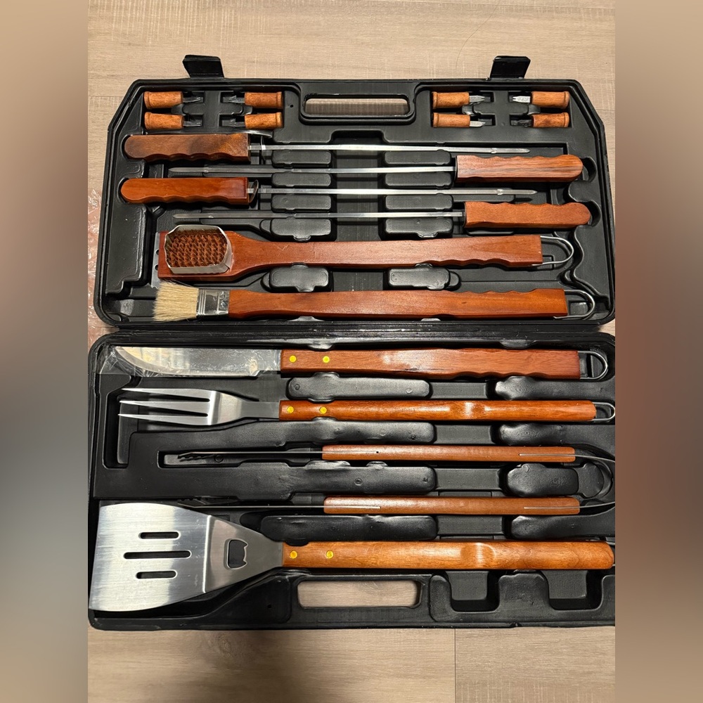 Premium BBQ Grill Tool Set with Wooden Handles